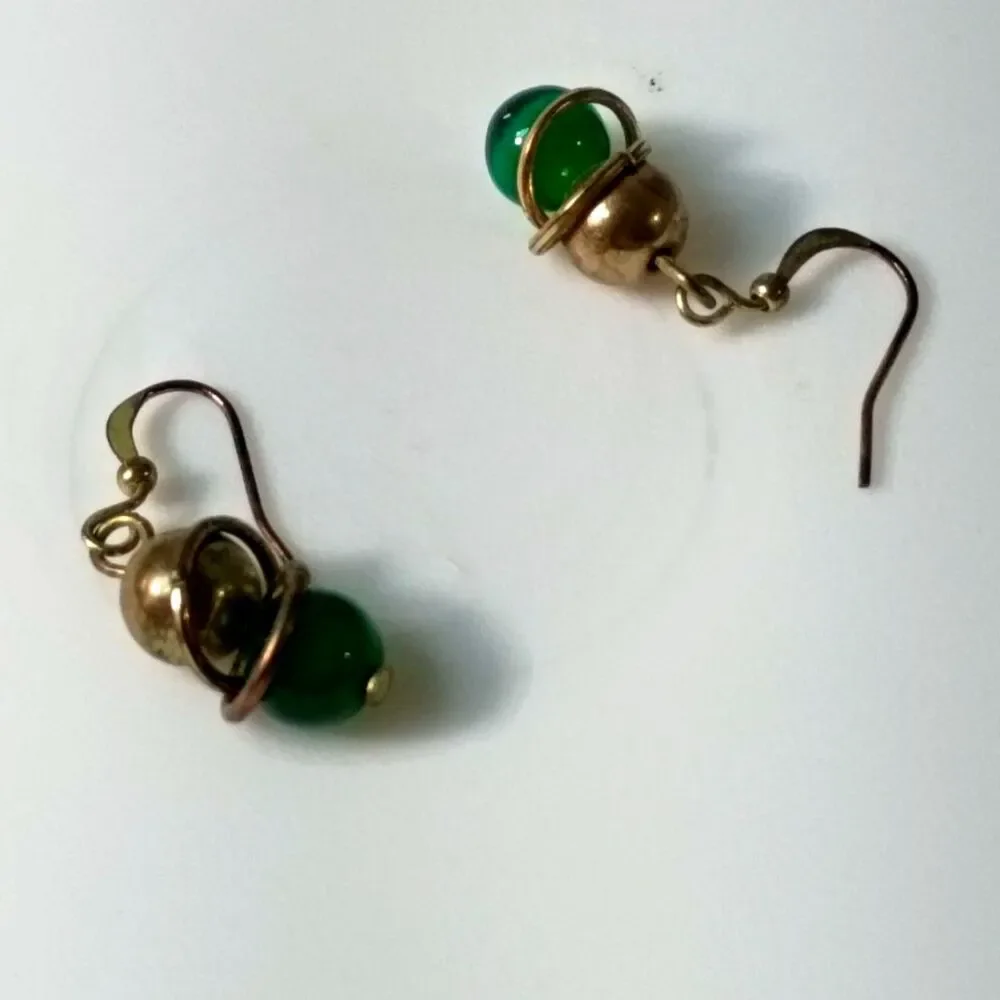 Chunky Green Glass Bead Layered Necklace & Matching Dangle Earrings Set